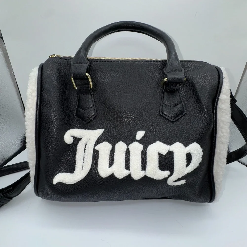 Juicy‎ Couture Sherpa Faur Fur Speedy Flashback Satchel Crossbody Bag Purse Y2K